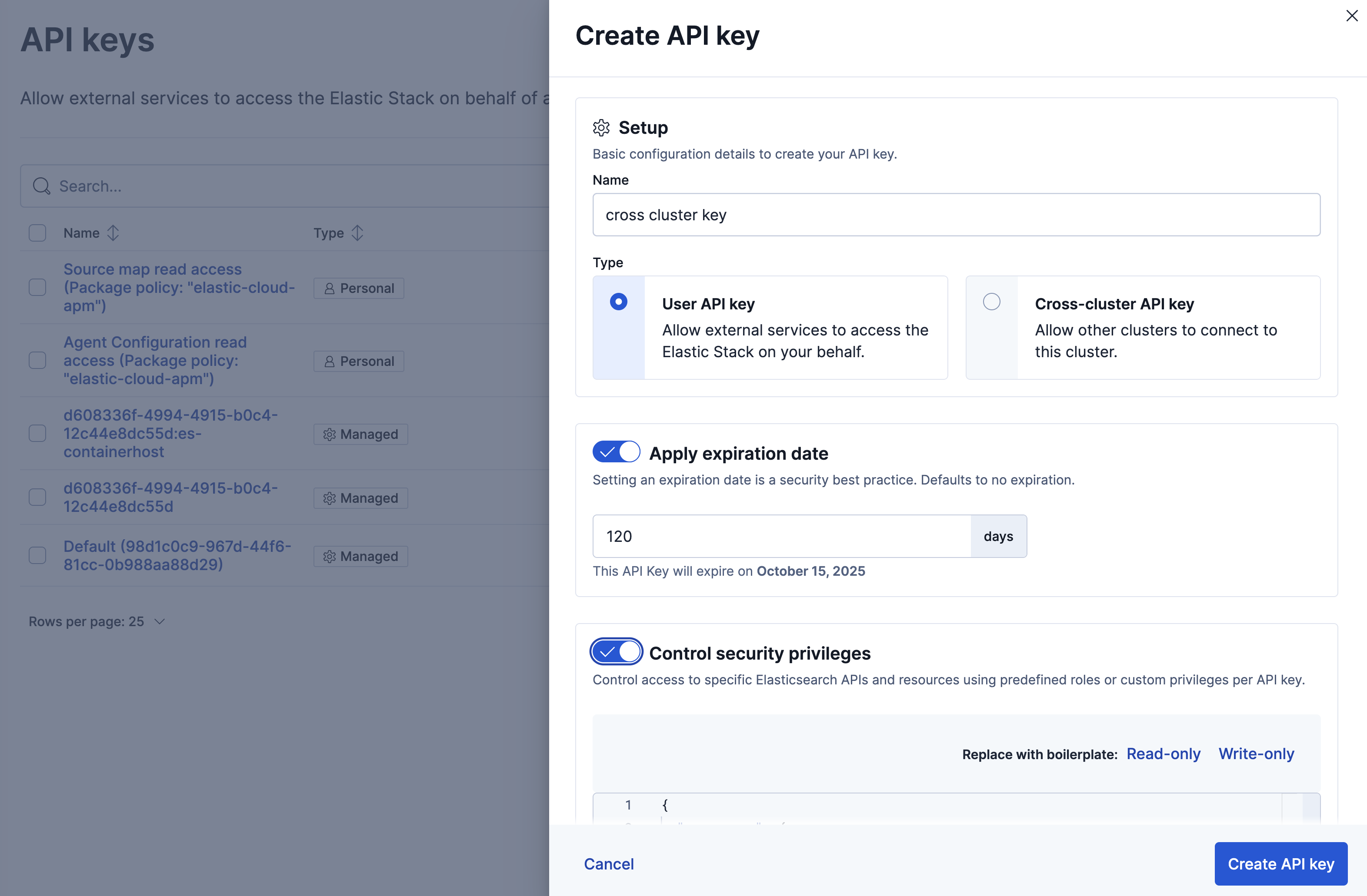 Create API Key UI