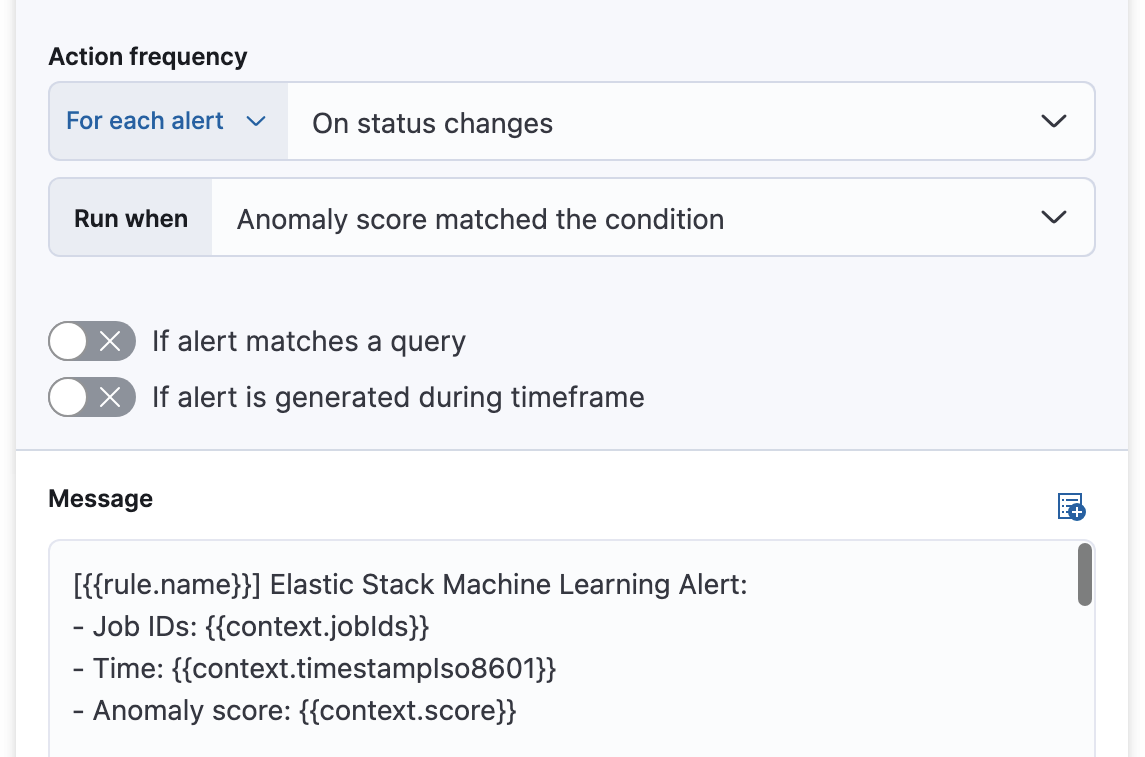 Adding an action for each alert in the rule Adding an action for each alert in the rule