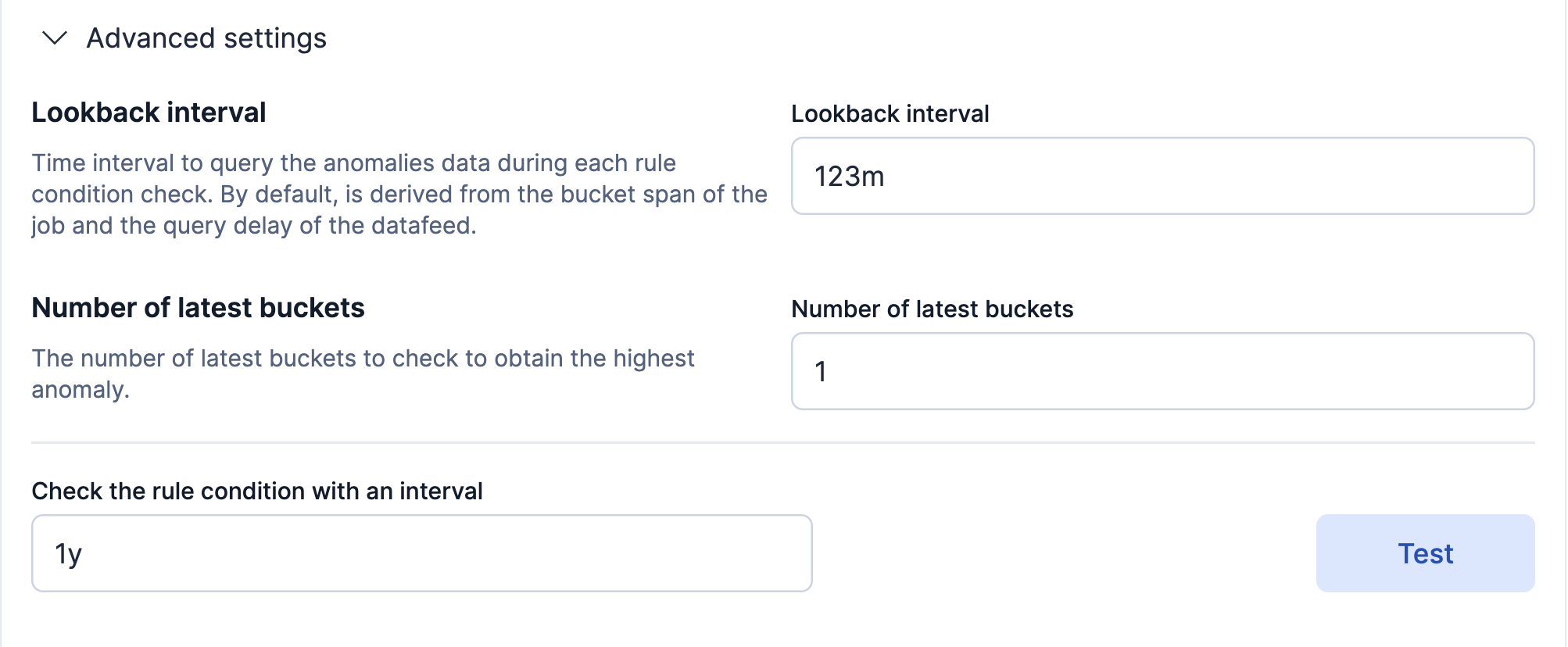 Advanced settings and testing the rule condition Advanced settings and testing the rule condition