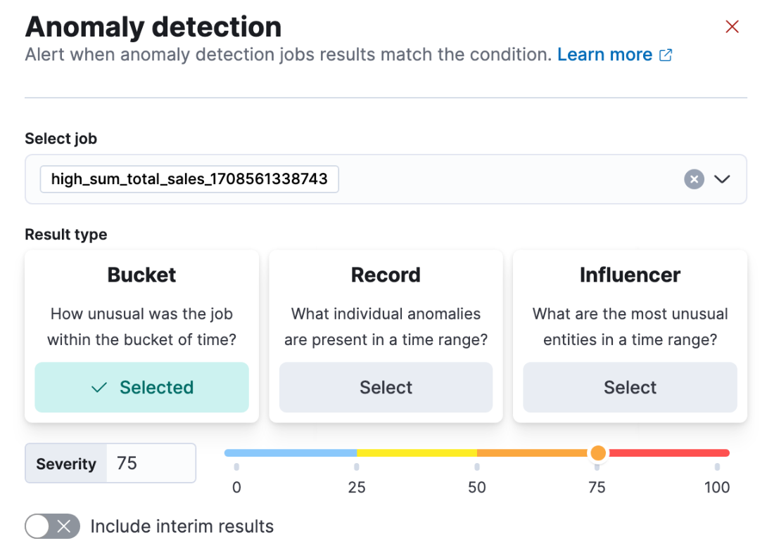 Selecting result type, severity, and interim results Selecting result type, severity, and interim results