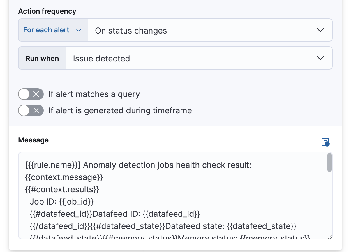 Adding an action for each alert in the rule Adding an action for each alert in the rule