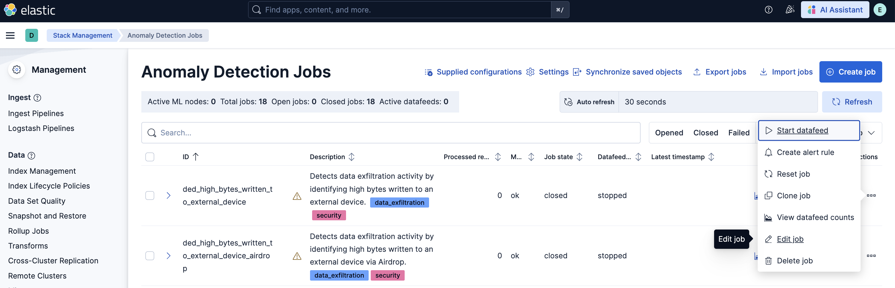 Data Exfiltration Detection jobs