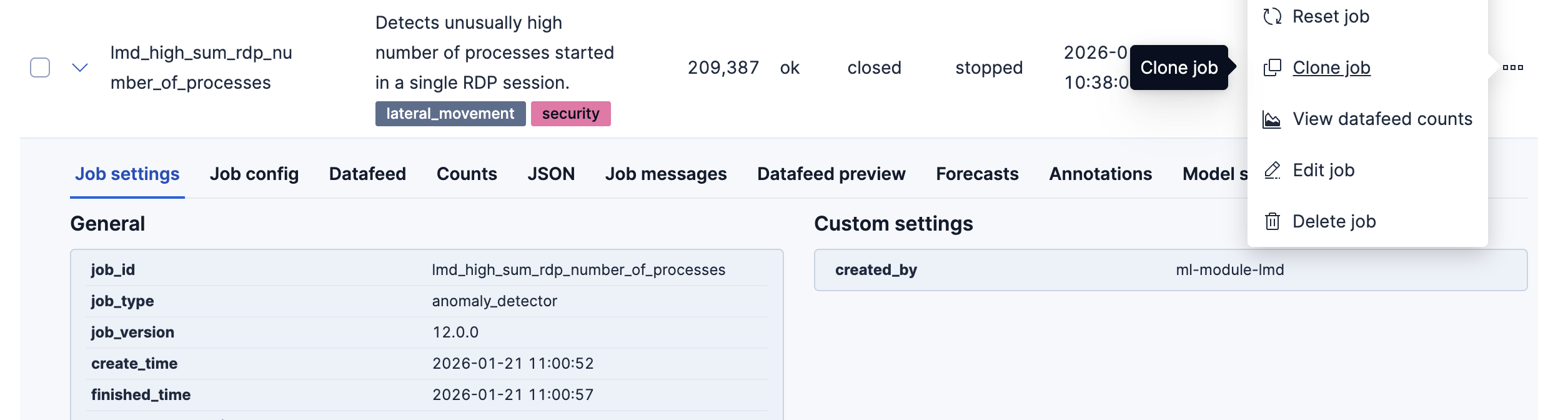Lateral Movement Detection jobs