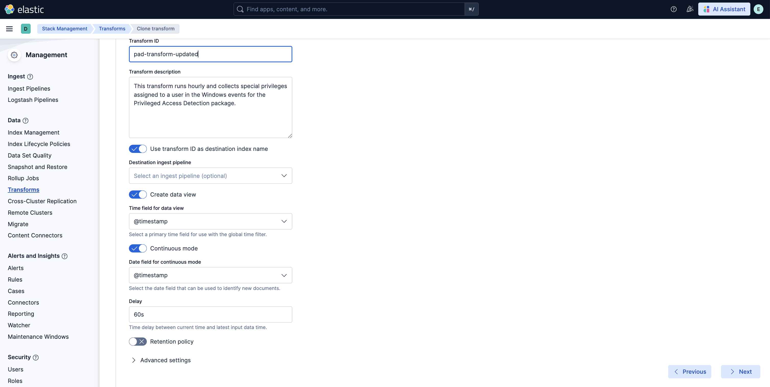 Privileged Access Detection transform