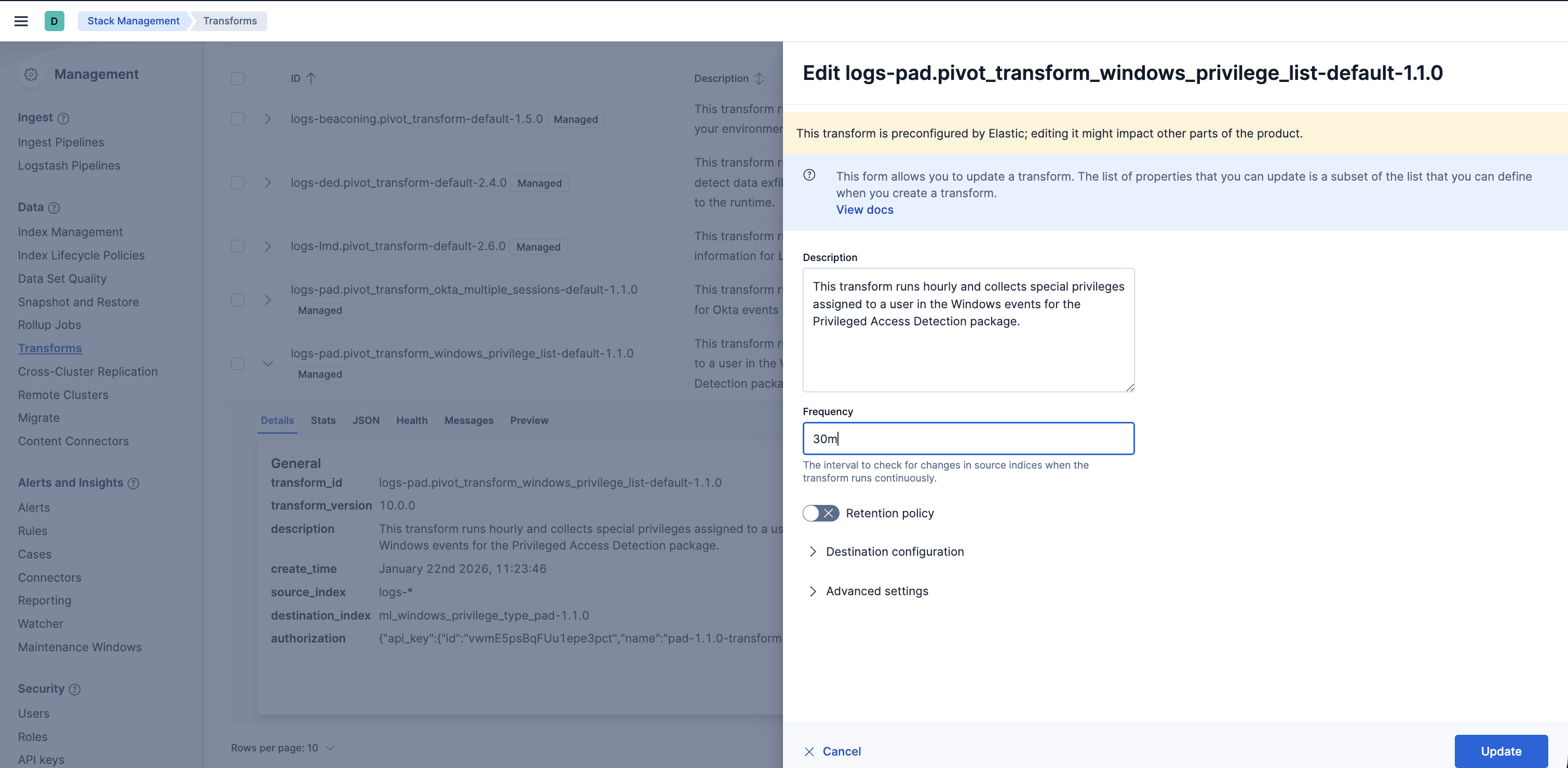 Privileged Access Detection transform