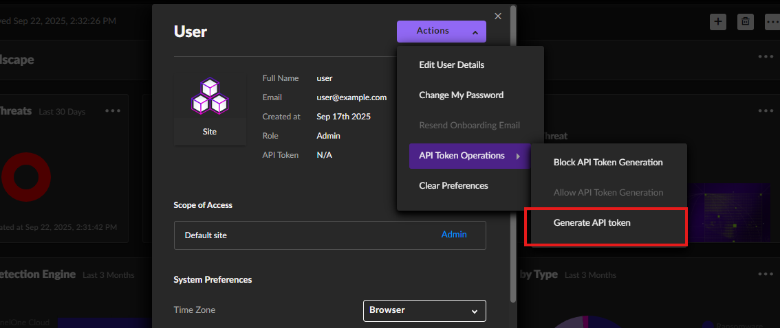 SentinelOne generate API token 