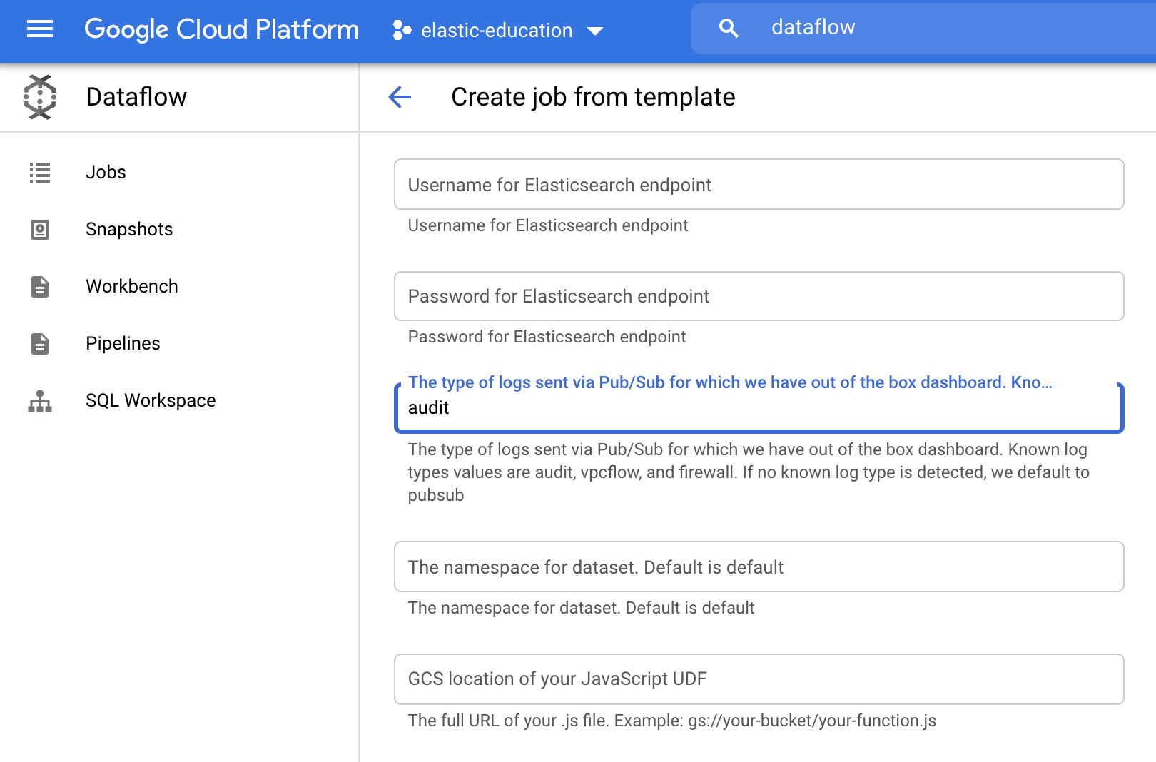 GCP Dataflow Optional Parameters GCP Dataflow Optional Parameters