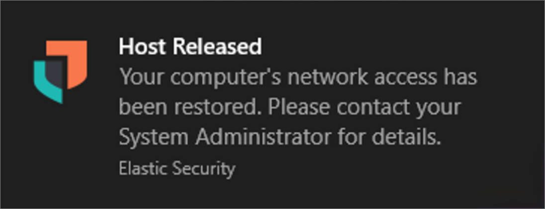 Host released notification message Host released notification message