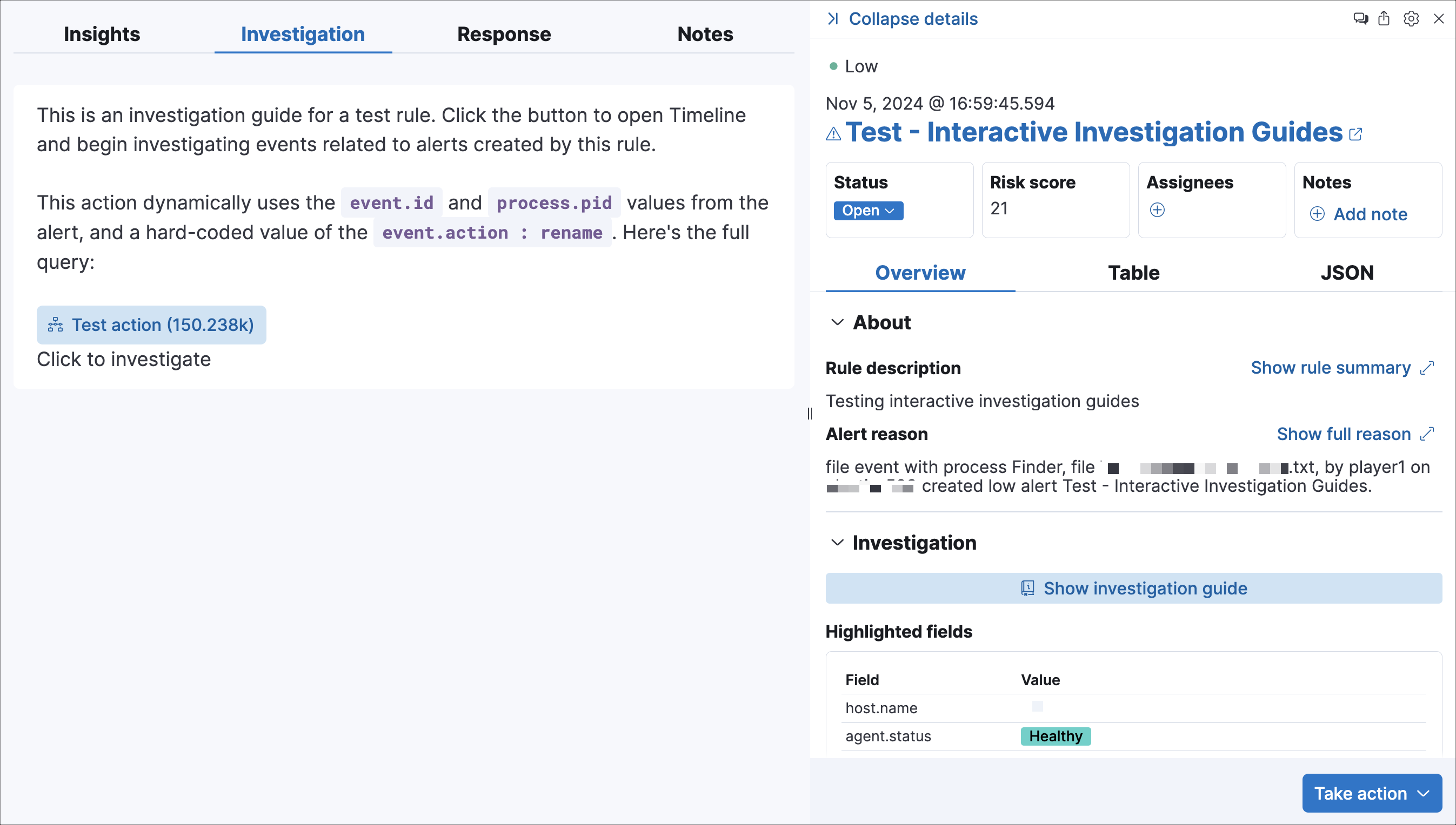 Alert details flyout with interactive investigation guide Alert details flyout with interactive investigation guide