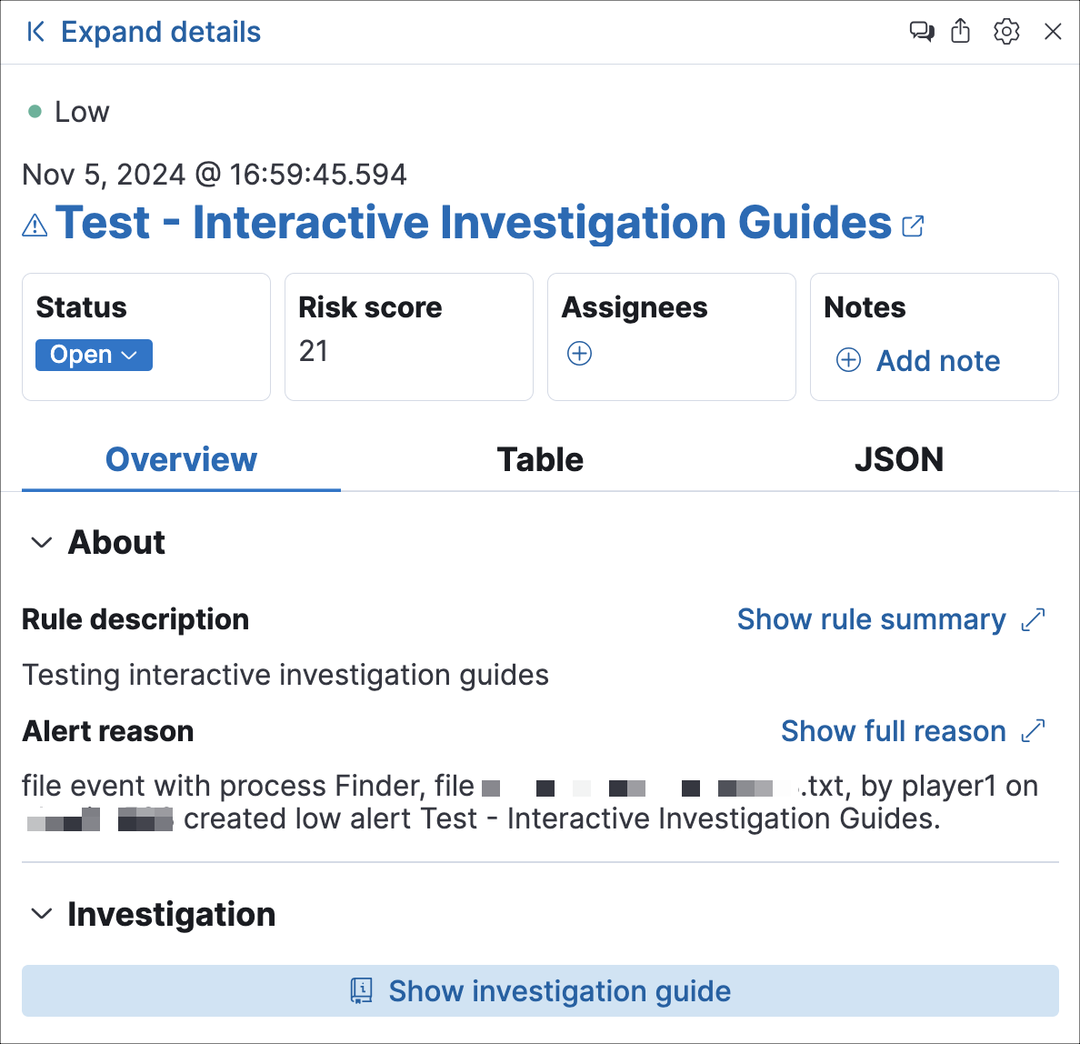 Alert details flyout with interactive investigation guide Alert details flyout with interactive investigation guide