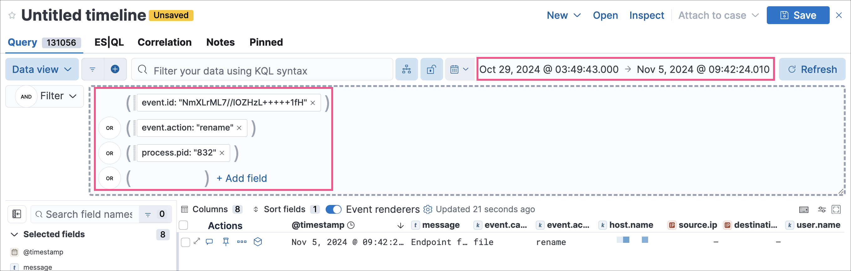 Timeline query Timeline query
