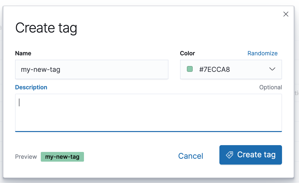 Tag creation popin