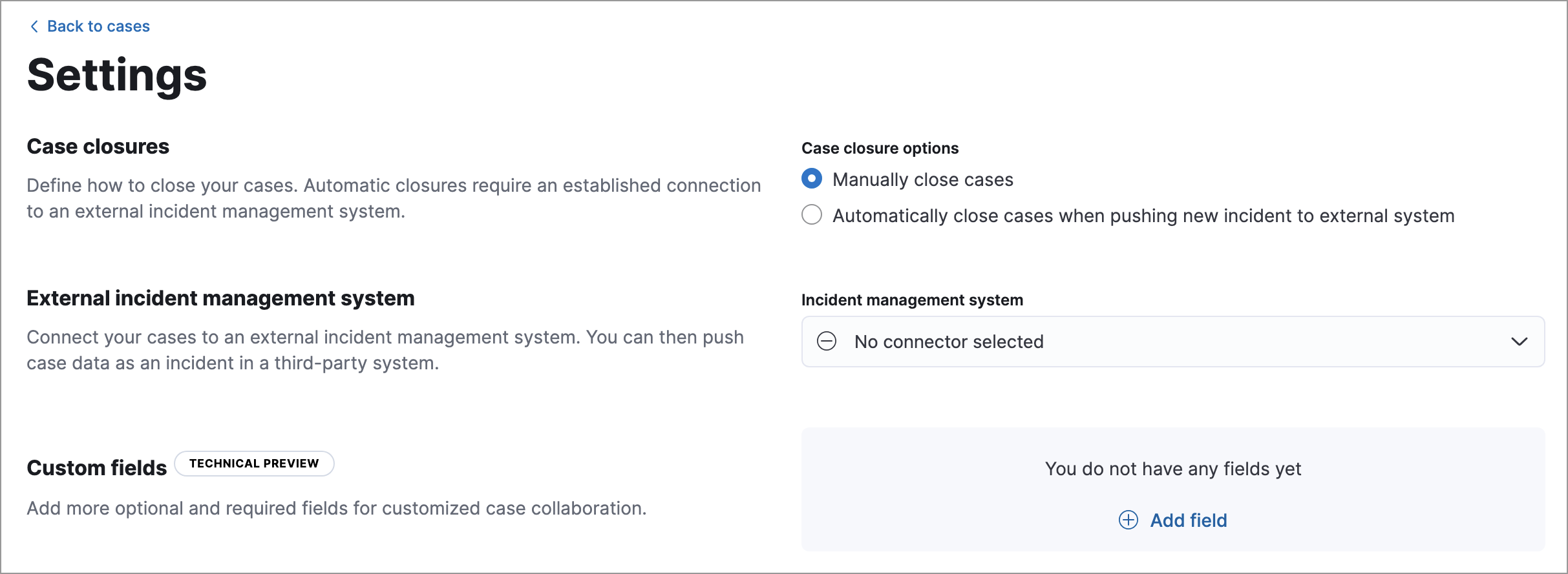 The case settings page