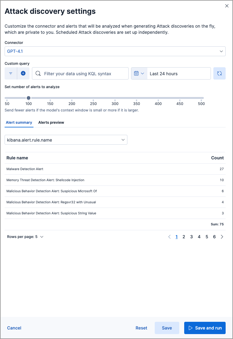 Attack Discovery’s settings menu