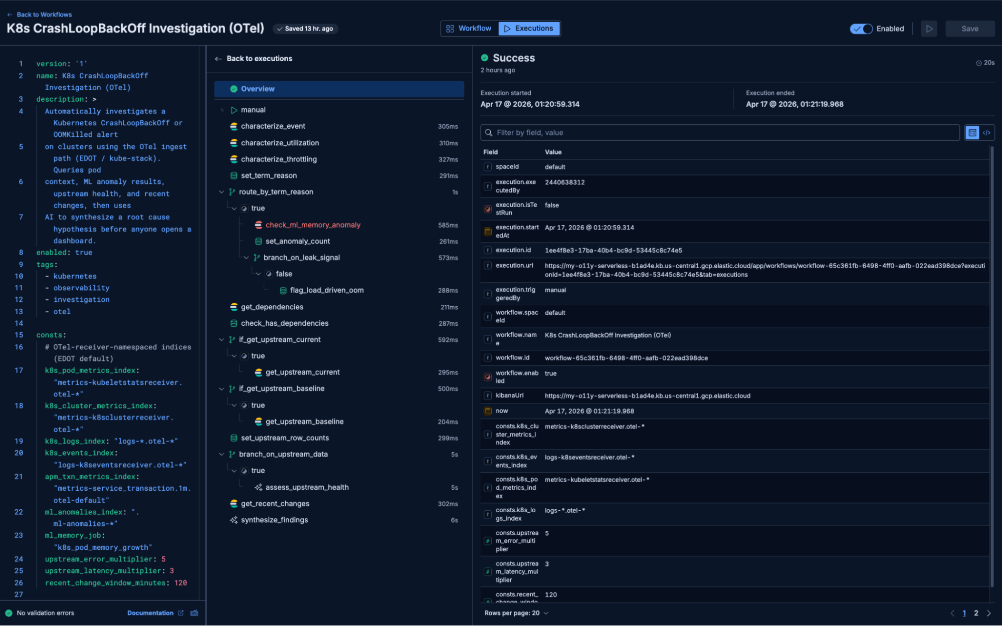 Elastic AI workflow for automated Kubernetes CrashLoopBackOff investigation