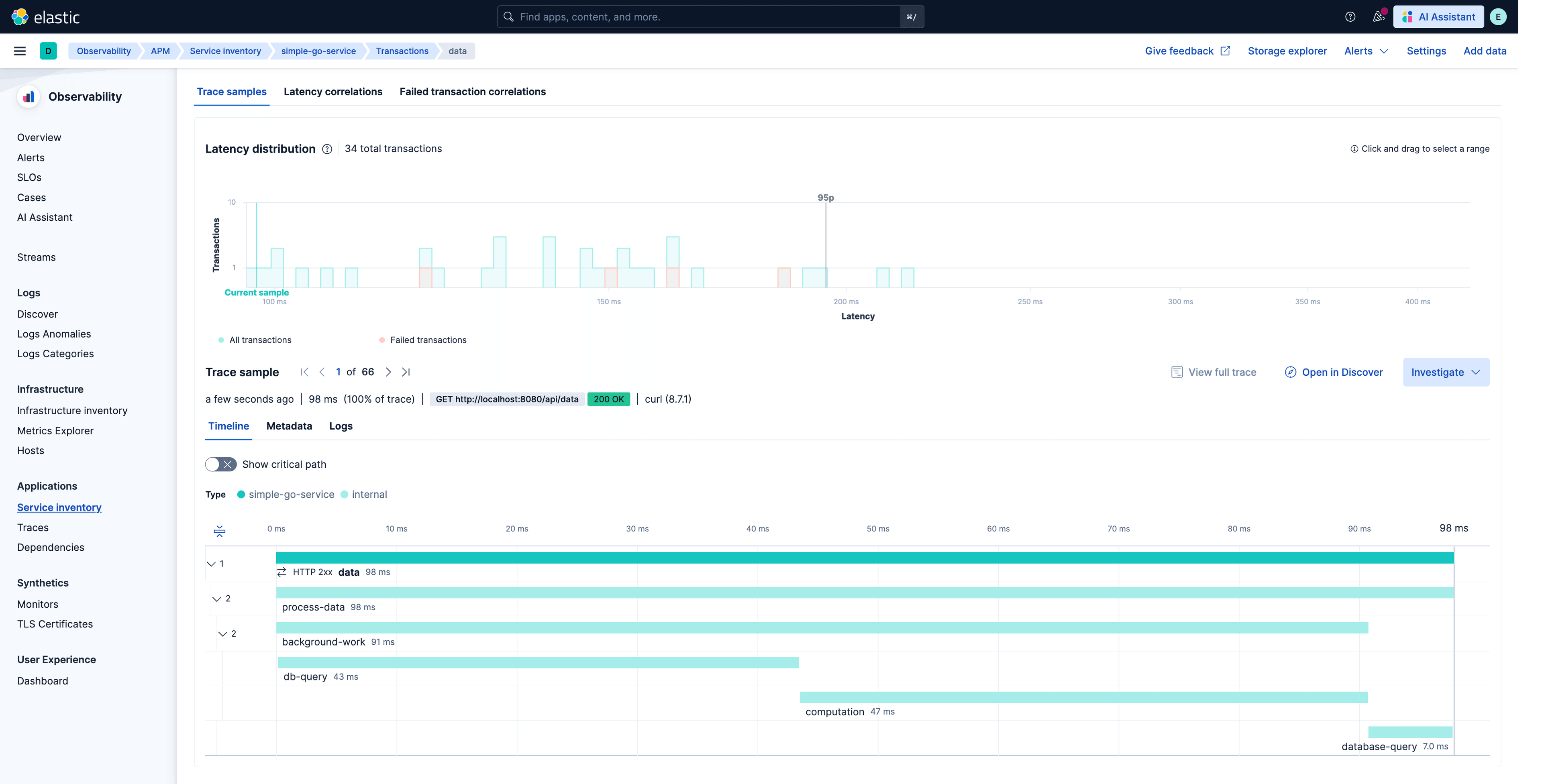Automatic trace span hierarchy in Kibana APM