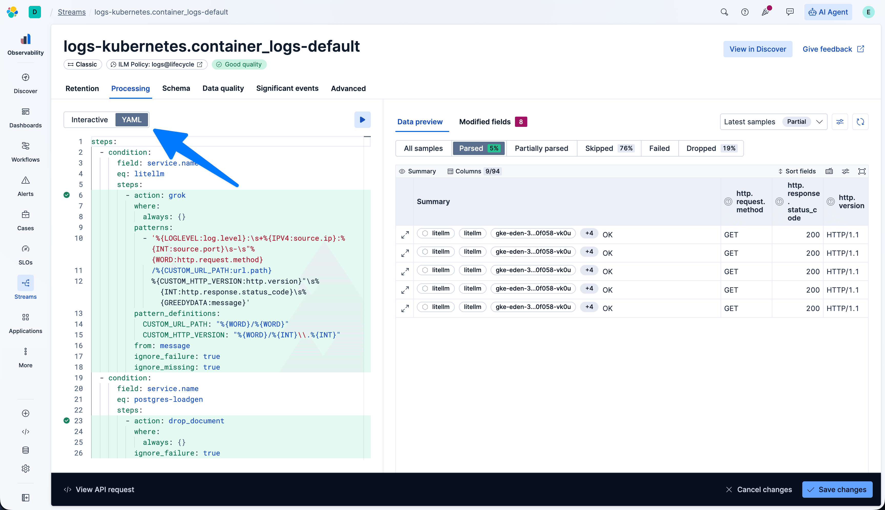 Switching from interactive builder to YAML mode in Streams processing