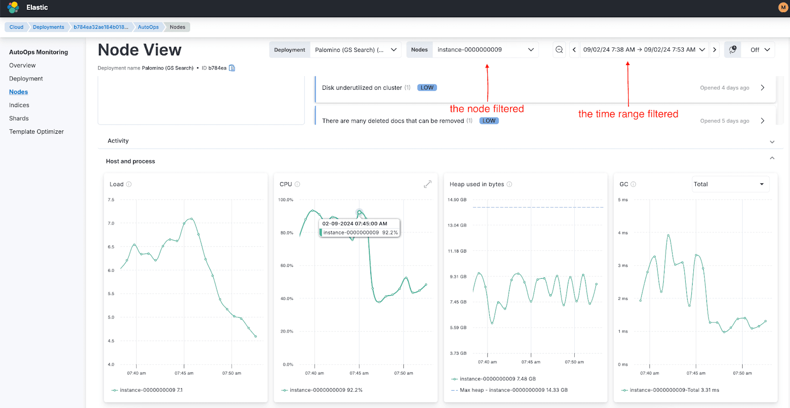 Node View Analysis in AutoOps for high CPU usage
