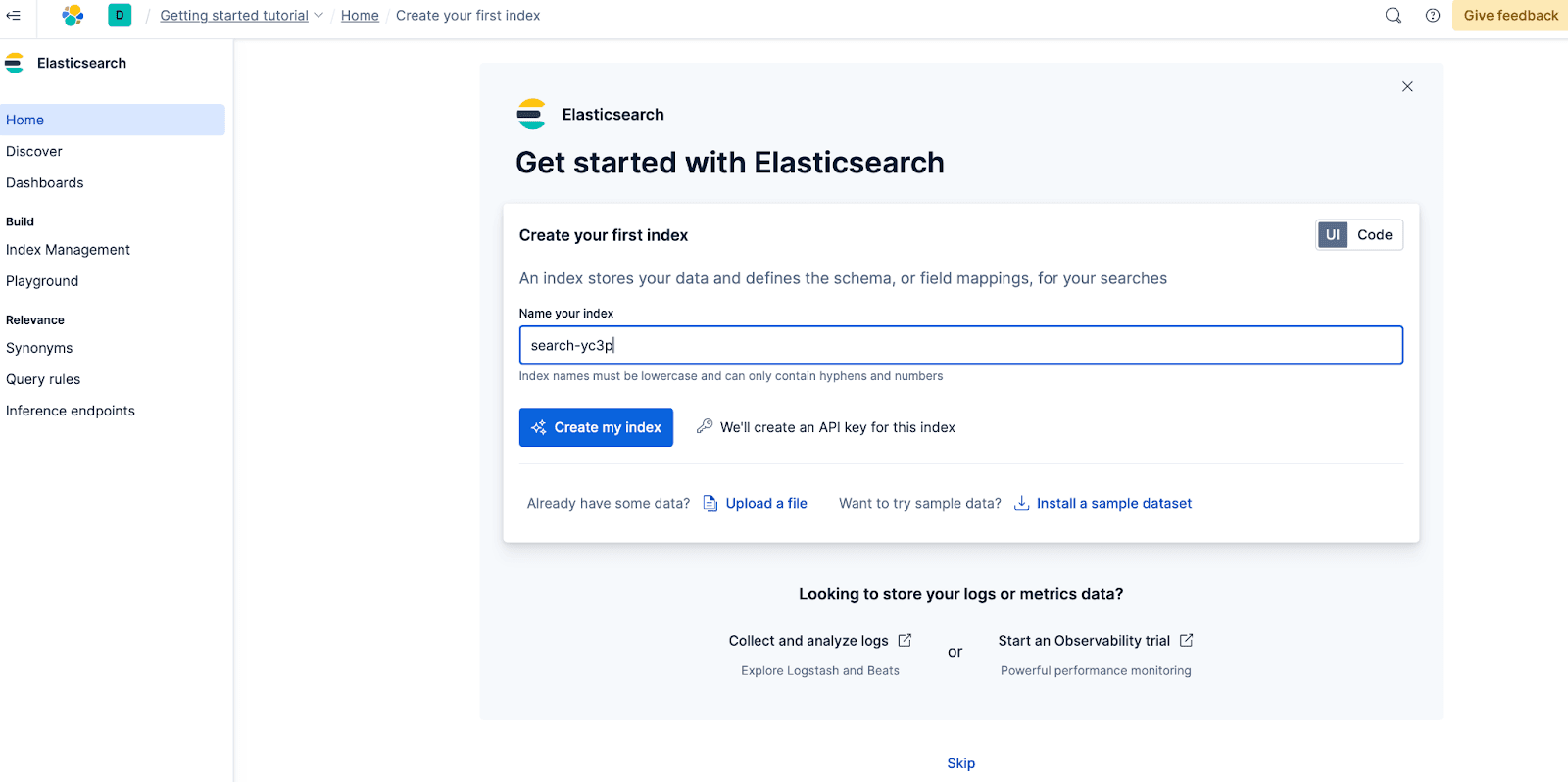 Create Elastic Serverless cluster