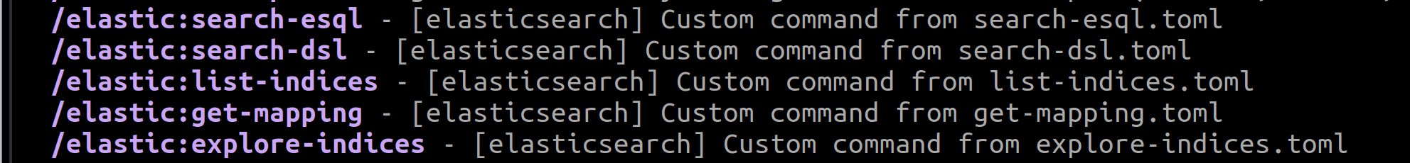 Die verfügbaren „/elastic“-Befehle.