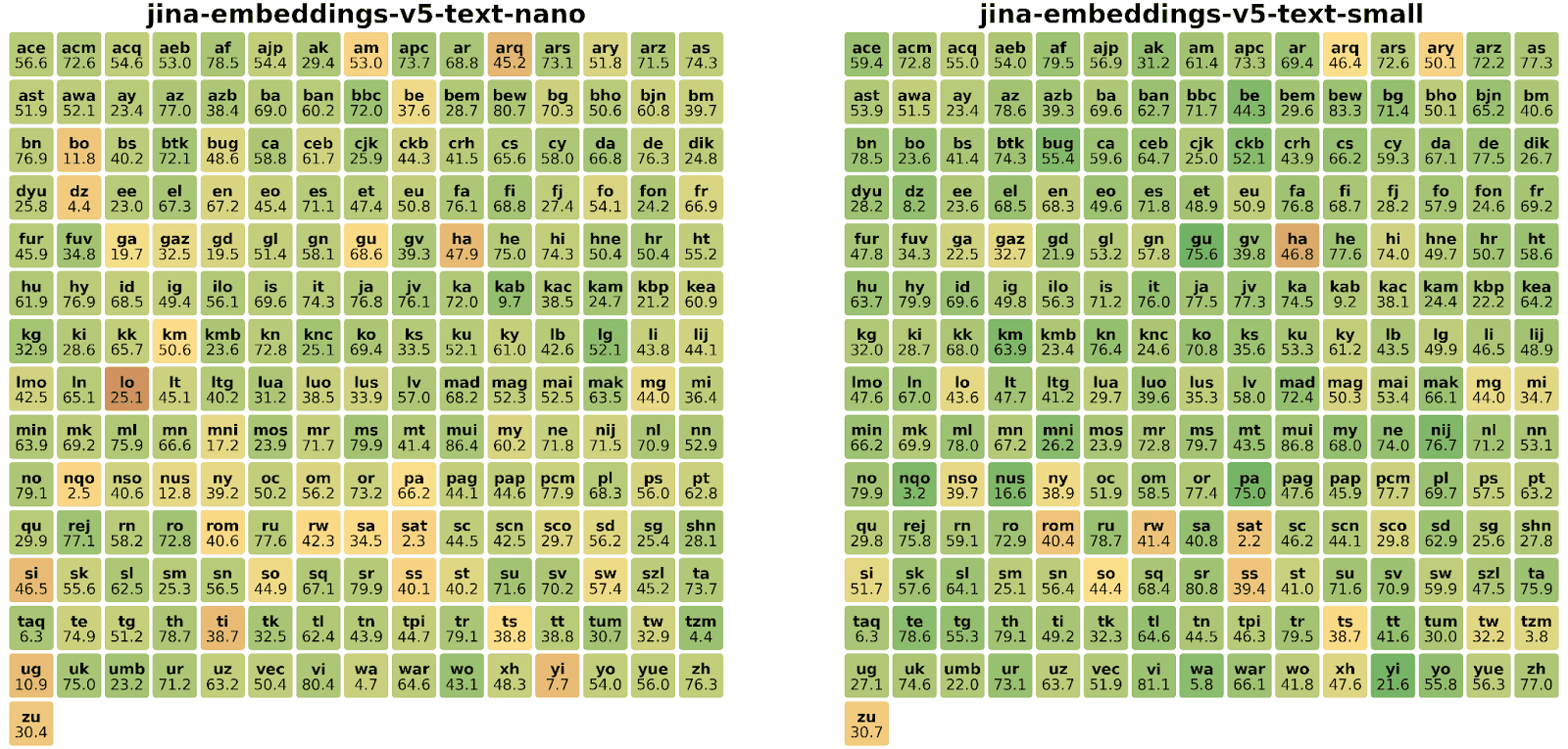 jina-embeddings-v5-text-nano & jina-embeddings-v5-text-small languages in the MMTEB multilingual benchmark