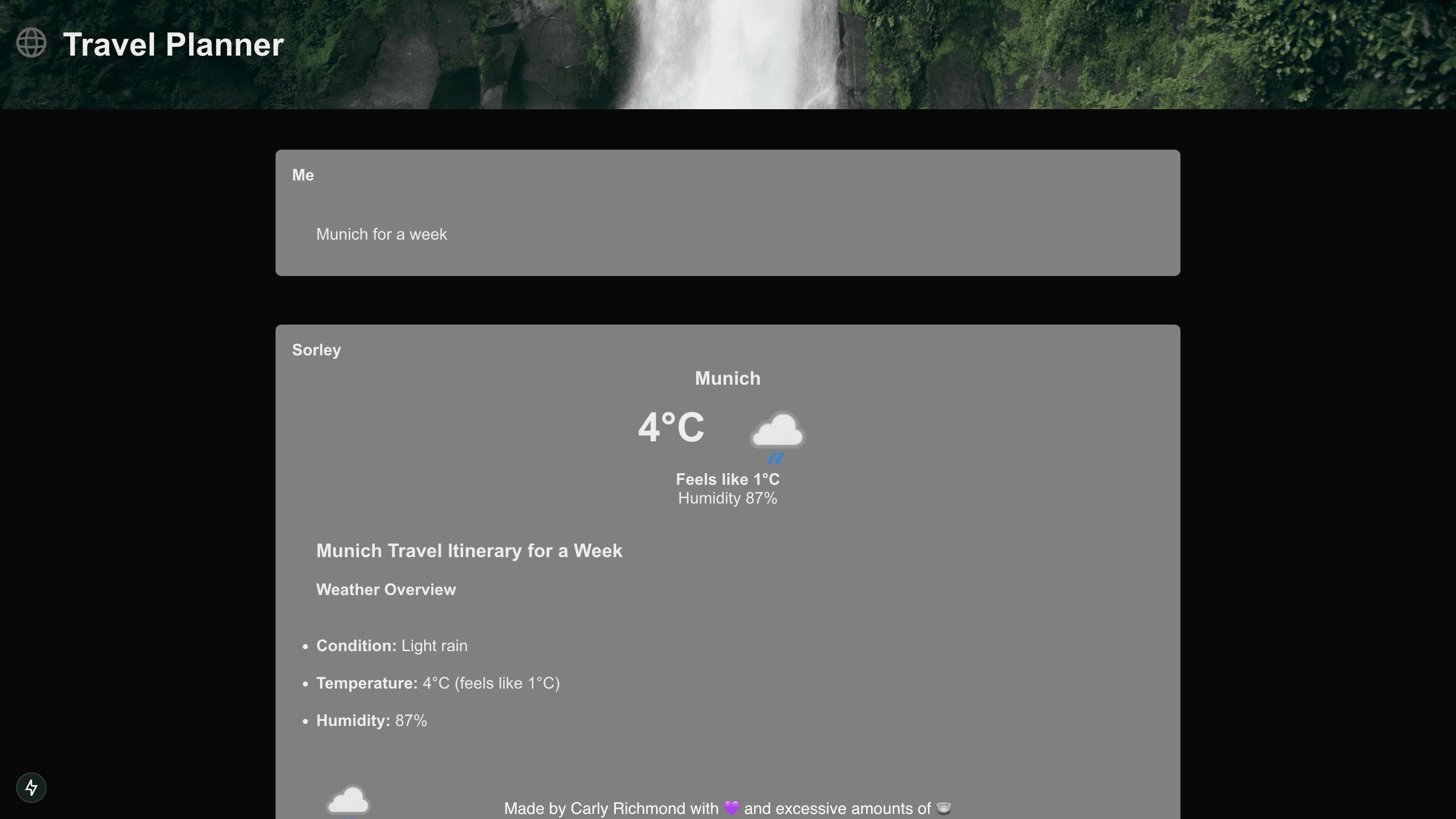 Weather tool screenshot for AI agent app