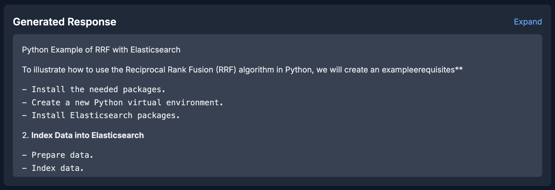 RAG UI: generated response
