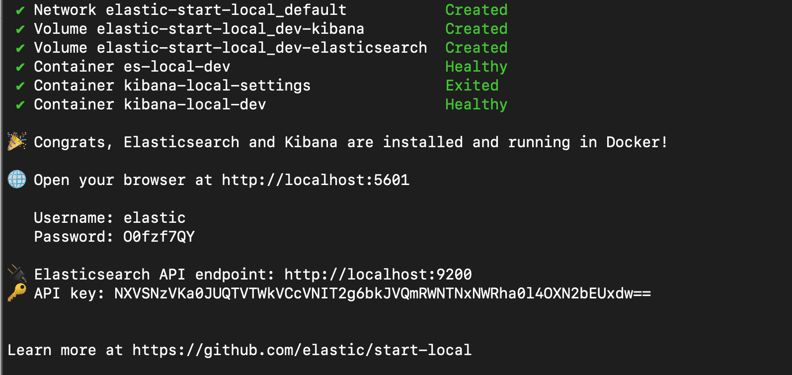 Elasticsearch start local - everything created