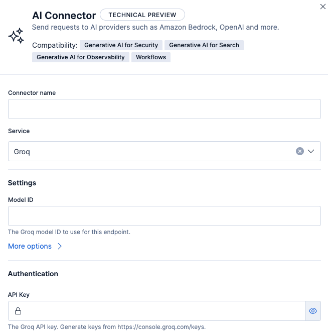 Elastic AI connector with Groq as a service